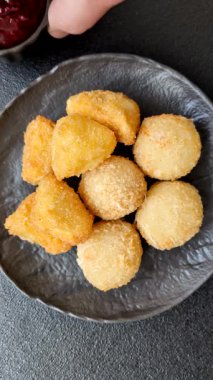 Kızarmış mozzarella ya da kızılcık ya da ahududu soslu peynir. Fast food, aperatif, abur cubur