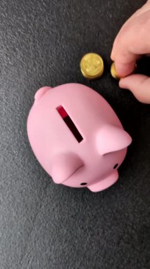 Piggy Bank madeni bir kavramsal arka plan olarak madeni paralar, iş yapmak, para biriktirmek, vergi ödemek ve borçları ödemek