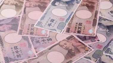 Japon kağıt para birimi, Japonya 'nın parasının arka planı. Asya işi, satışlar, sigorta, vergiler