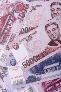 Kuzey Kore parası, kazandı, kağıt banknotlar. Finans ve iş dünyası için kavramsal altyapı