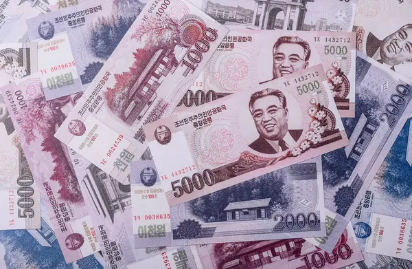 Kuzey Kore parası, kazandı, kağıt banknotlar. Finans ve iş dünyası için kavramsal altyapı