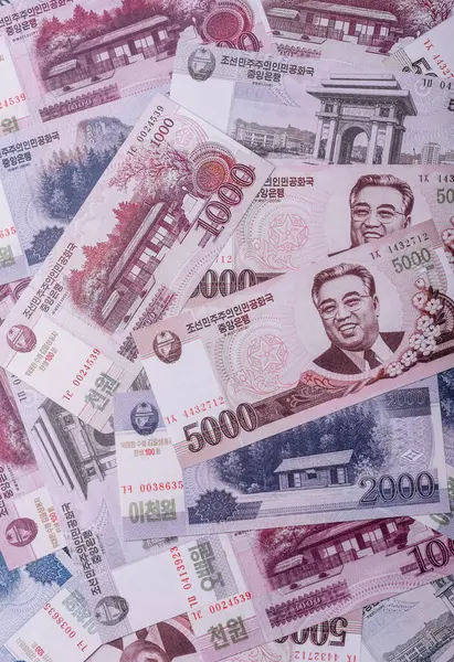 Kuzey Kore parası, kazandı, kağıt banknotlar. Finans ve iş dünyası için kavramsal altyapı