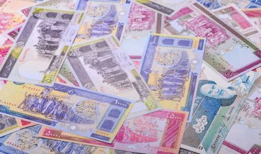 İran kağıt parası, banknotlar, iş ve finansal anlaşmalar için riyal para. Tasarımınız için İran para arkaplanı