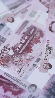 Kuzey Kore parası, kazandı, kağıt banknotlar. Finans ve iş dünyası için kavramsal altyapı
