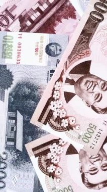 Kuzey Kore parası, kazandı, kağıt banknotlar. Finans ve iş dünyası için kavramsal altyapı