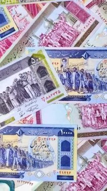 İran kağıt parası, banknotlar, iş ve finansal anlaşmalar için riyal para. Tasarımınız için İran para arkaplanı