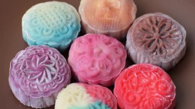 Çin ay çöreği, pirinç hamuru ve meyve dolgulu Asya tatlı tatlısıdır. Tasarımınız için arka plan olarak Asya ay pastası