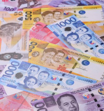 Filipinler parası, peso, kağıt banknotlar, nakit. Filipinler 'de iş yapmak, seyahat etmek için para