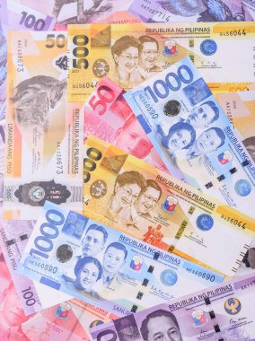Filipinler parası, peso, kağıt banknotlar, nakit. Filipinler 'de iş yapmak, seyahat etmek için para
