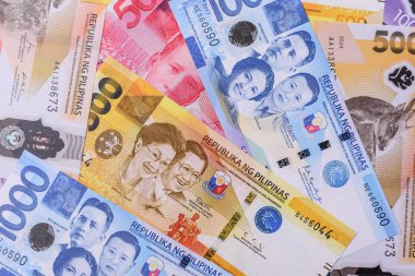 Filipinler parası, peso, kağıt banknotlar, nakit. Filipinler 'de iş yapmak, seyahat etmek için para