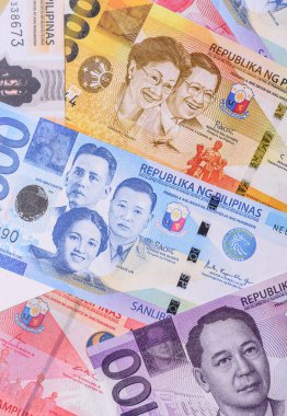 Filipinler parası, peso, kağıt banknotlar, nakit. Filipinler 'de iş yapmak, seyahat etmek için para