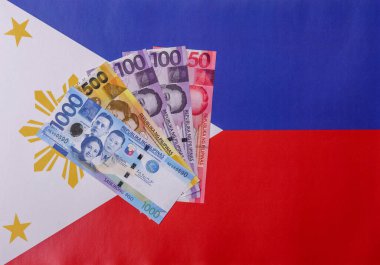 Filipinler parası, peso, kağıt banknotlar, nakit. Filipinler 'de iş yapmak, seyahat etmek için para