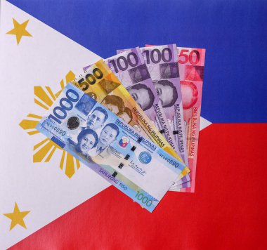 Filipinler parası, peso, kağıt banknotlar, nakit. Filipinler 'de iş yapmak, seyahat etmek için para