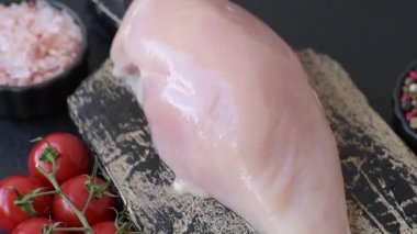 Et, çiğ tavuk fileto, kümes hayvanı göğsü, derisiz ve kemiksiz yemek. Yemek hazırlamak için çiğ tavuk filetosu.