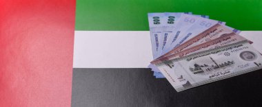 BAE parası, dirhem, kağıt banknot, nakit. İş yapmak, seyahat etmek için Emirlikler