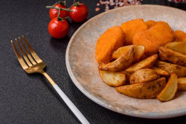 Çıtır tavuk nugget, tuzlu ve baharatlı et yemeği. Tavuk nugget, fast food, abur cubur.