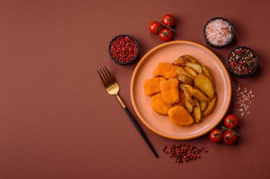 Çıtır tavuk nugget, tuzlu ve baharatlı et yemeği. Tavuk nugget, fast food, abur cubur.