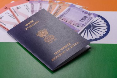 Hindistan pasaportu ve seyahat, uçma ve iş yapma biletleri. Hindistan belgesi, sınırı geçmek için kimlik