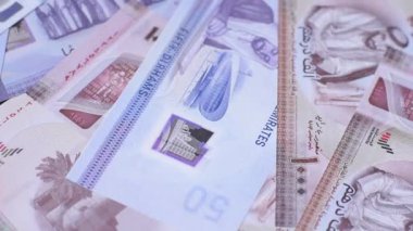BAE parası, dirhem, kağıt banknot, nakit. İş yapmak, seyahat etmek için Emirlikler