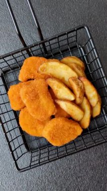 Çıtır tavuk nugget, tuzlu ve baharatlı et yemeği. Tavuk nugget, fast food, abur cubur.