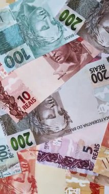 Brezilya 'nın nakit kağıt parası, yatırım, tasarruf ve kârlı yatırımların kavramsal bir geçmişi olarak farklı mezheplerin notları. Tasarımınız için Brezilya nakit gerçekleriName