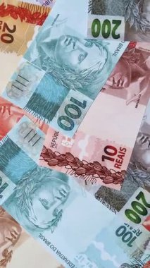 Brezilya 'nın nakit kağıt parası, yatırım, tasarruf ve kârlı yatırımların kavramsal bir geçmişi olarak farklı mezheplerin notları. Tasarımınız için Brezilya nakit gerçekleriName