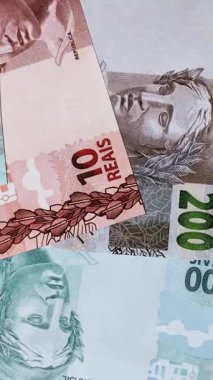 Brezilya 'nın nakit kağıt parası, yatırım, tasarruf ve kârlı yatırımların kavramsal bir geçmişi olarak farklı mezheplerin notları. Tasarımınız için Brezilya nakit gerçekleriName