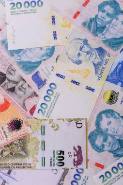 Arjantin kağıt parası, döviz veya seyahat için para birimi olarak peso banknotlar. İş geçmişi olarak Arjantin parası