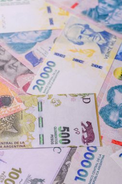 Arjantin kağıt parası, döviz veya seyahat için para birimi olarak peso banknotlar. İş geçmişi olarak Arjantin parası