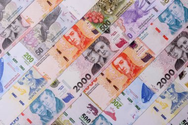 Arjantin kağıt parası, döviz veya seyahat için para birimi olarak peso banknotlar. İş geçmişi olarak Arjantin parası