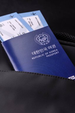 Pasaport Güney Kore, Seyahat Vizesi, Seyahat Çantasında Bilet Belgesi. Tasarımınız İçin Kore Pasaportu