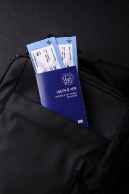 Pasaport Güney Kore, Seyahat Vizesi, Seyahat Çantasında Bilet Belgesi. Tasarımınız İçin Kore Pasaportu