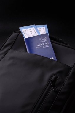 Pasaport Güney Kore, Seyahat Vizesi, Seyahat Çantasında Bilet Belgesi. Tasarımınız İçin Kore Pasaportu