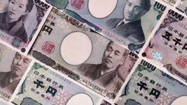 Japonya, Japon yeni kağıt banknotlar, iş için para, finansal işlemler ve anlaşmalar. Tasarımınız için finansal bir arkaplan olarak Japonca yen.