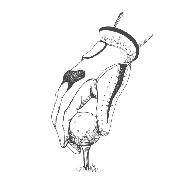 Руку Мячик Гольфа Векторное Спортивное Снаряжение Ручной Работы Иллюстрация Стиле — стоковый вектор