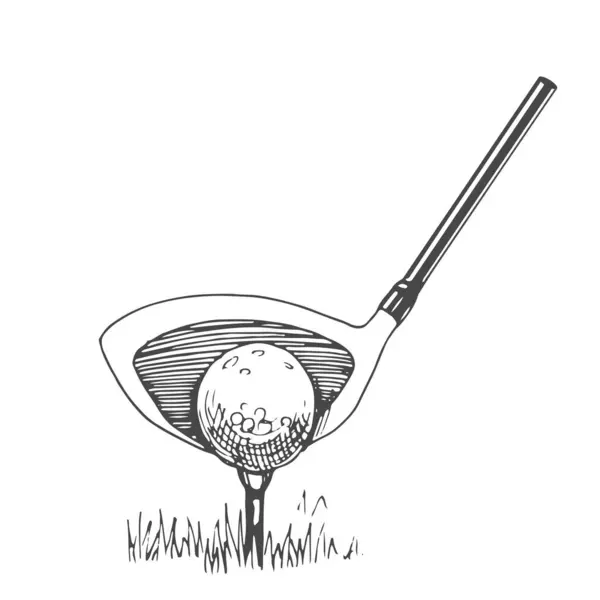 用球杆打高尔夫球 病媒手绘运动器材 白色背景上的草图式说明 — 图库矢量图片#