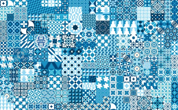 无缝模式与葡萄牙瓷砖 在白色背景上 Azulejo 的矢量蓝色插图 地中海风格 — 图库矢量图片#
