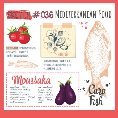 Akdeniz geleneksel ürünler ve yemek tarifleri ile Gıda sketchbook.