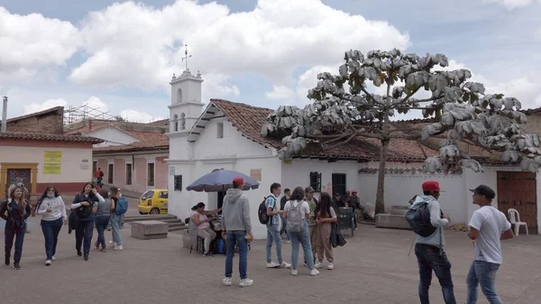 2022 콜롬비아 보고타의 콜롬비아 수도에 레이트 관광객들 카미노 산티아고 콤포스텔라의 — 스톡 사진