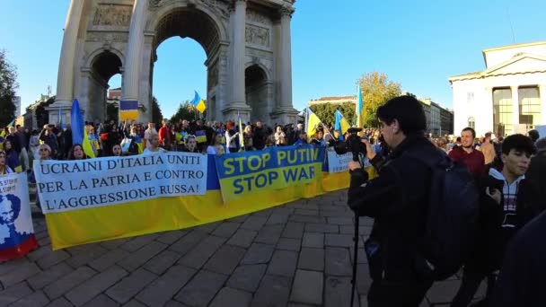 Europa Italia Milán 2022 Protesta Popular Contra Guerra Entre Ucrania — Vídeos de Stock