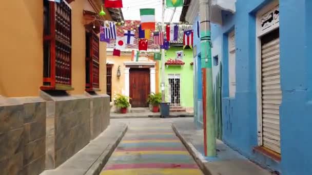 Колумбия Картахена Индиас 2022 Прогулки Улицам Старого Испанского Колониального Наследия — стоковое видео