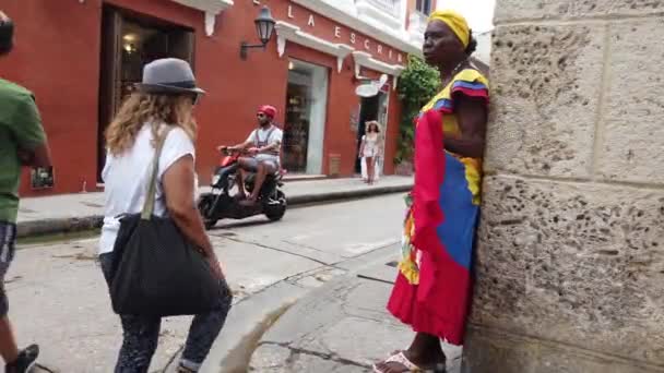 Colombia Cartagena Indias 2022 Wandelen Door Straten Van Oude Spaanse — Stockvideo