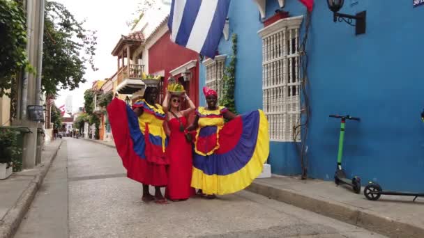 Kolumbia Cartagena Indias 2022 Spacer Ulicami Starego Hiszpańskiego Kolonialnego Unesco — Wideo stockowe
