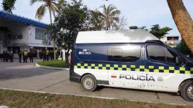 Colombia, Medellin 2022 - Security and police check control - Police truck in one of the most dangerous city in the world