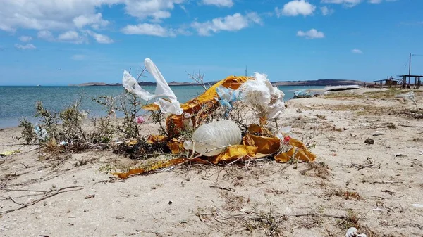 Plastový Odpad Znečišťuje Moře Pláže Pobřeží Karibiku Cabo Vela Guajira — Stock fotografie