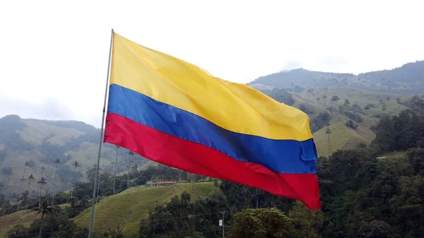 Colombia Flag Wind Cocora Valley Salento — Stock Photo, Image