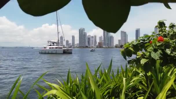 Kolumbie Cartagena Indias Letecký Pohled Novou Moderní Čtvrť Bocagrande Mrakodrapy — Stock video