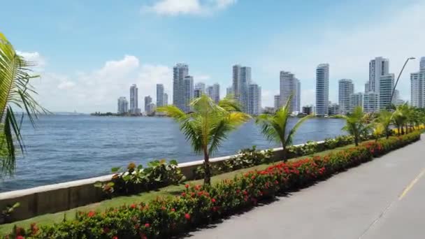 Colombia Cartagena Indias Vista Aérea Del Nuevo Moderno Distrito Bocagrande — Vídeo de stock