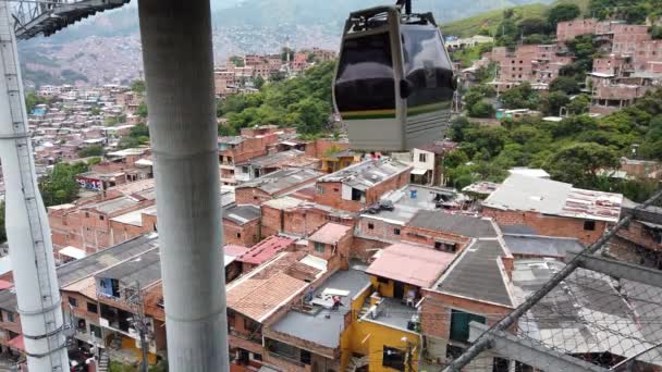 Medellin Колумбия 2022 Метрополитен Фуникулёр Канатная Дорога Общественного Транспорта Сан — стоковое видео