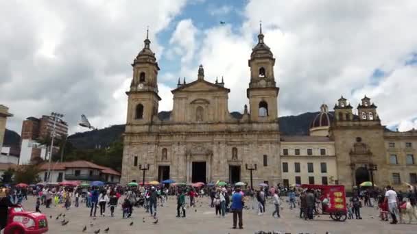 哥伦比亚 2022年 波哥大市中心西蒙 玻利瓦尔广场 Inmaculada Concepcin Mara大教堂和哥伦比亚政治议会大楼 旅游胜地 — 图库视频影像